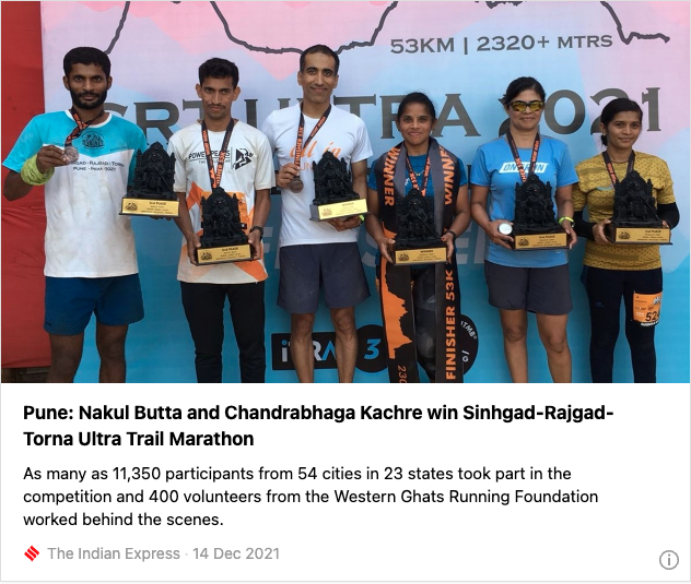 Nakul Butta and Chandrabhaga Kachre win Sinhgad-Rajgad-Torna Ultra Trail Marathon